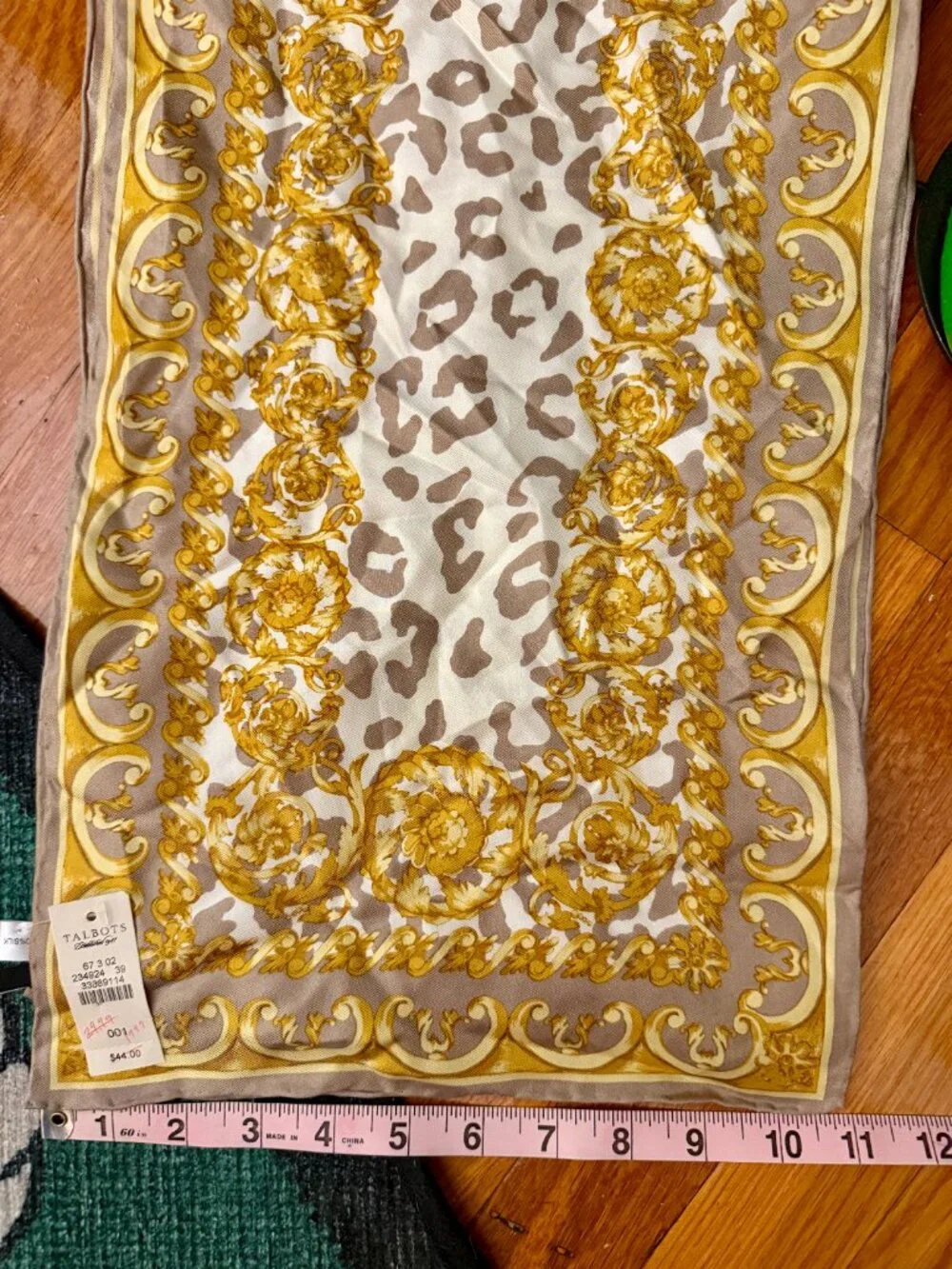 Talbots NWT 100% Silk Scarf Leopard Baroque Gold Taupe